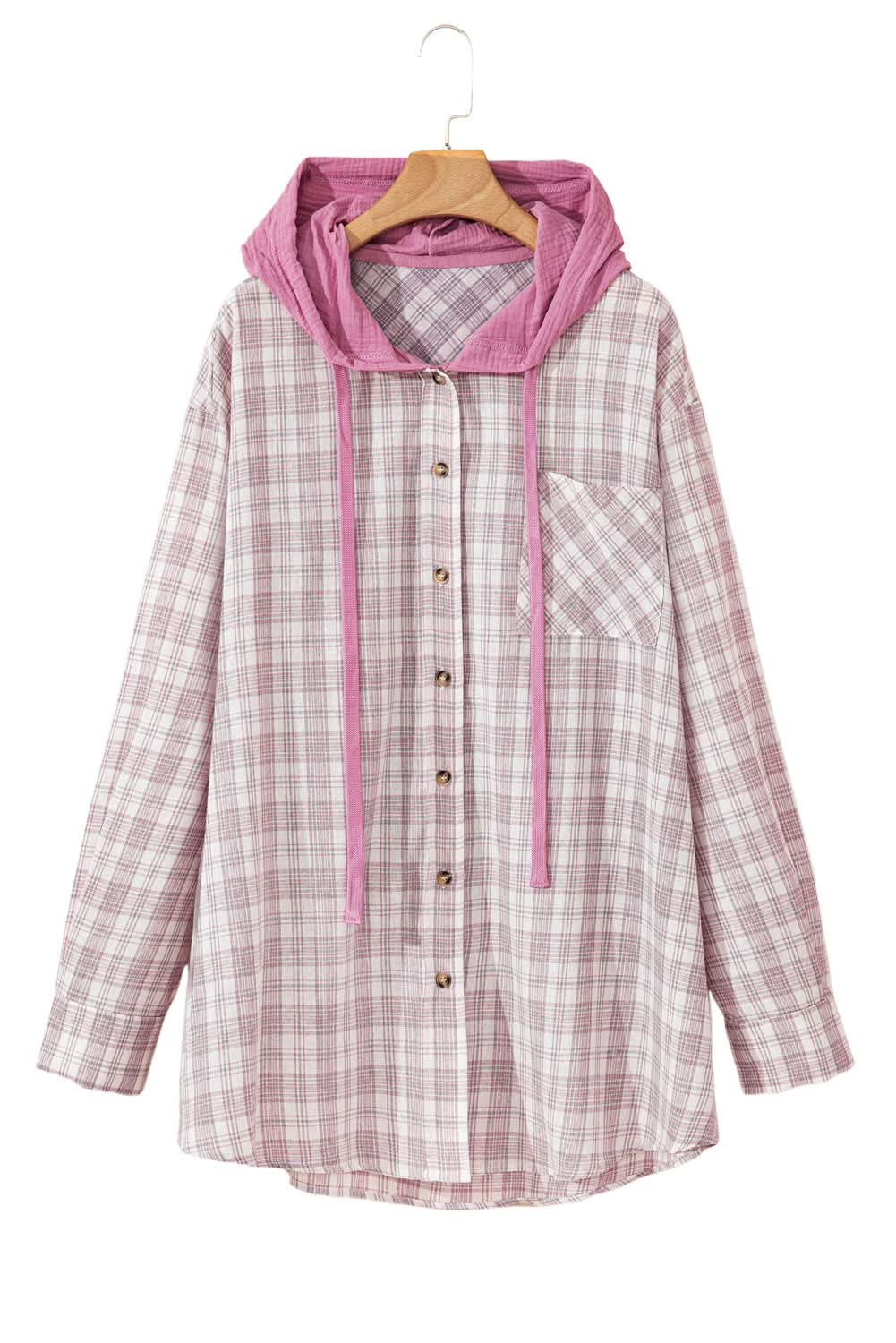 Bonbon plus size plaid hooded shirt - Love Salve